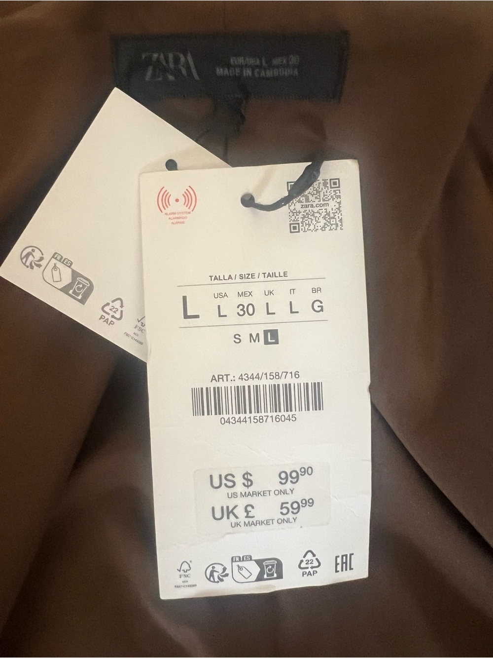 Zara Dark Chocolate Brown Faux Suede Pocket Jacket Relaxed Jacket size Large NWT - Picture 6 of 8